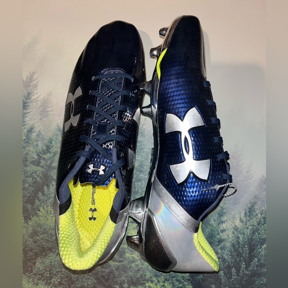 Under Armour UA Speedform Football Cleats Navy Blue Silver Chrome